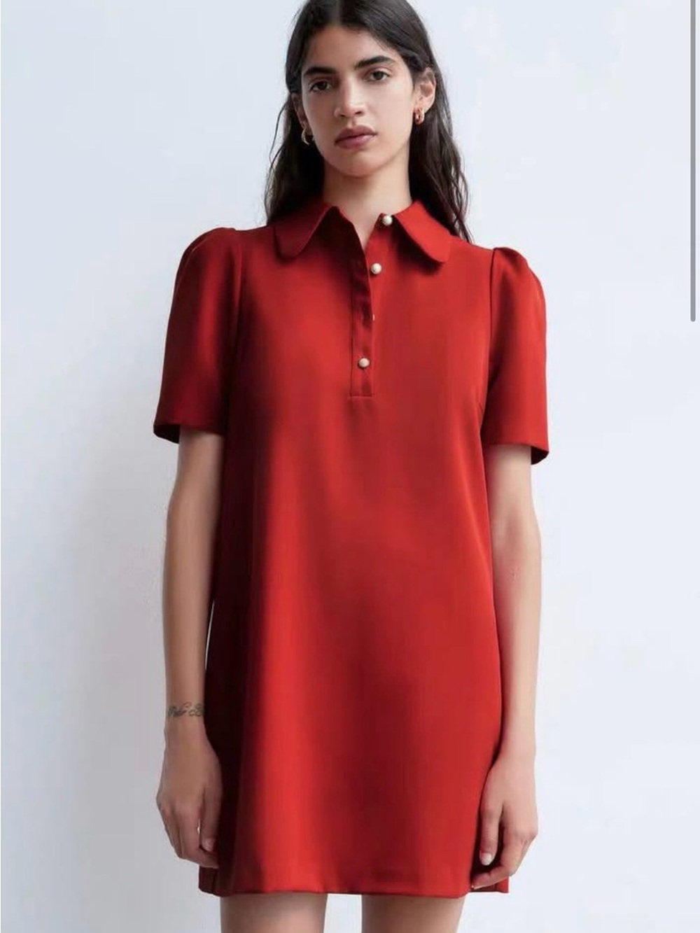 Zara Red Short Sleeve Polo Mini Dress - Picture 3 of 11